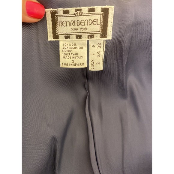 HENRI BENDEL NY Long Blazer Jacket Coat Cashmere Wool Italy Blue/Grey Sz 2 Small - Picture 5 of 6